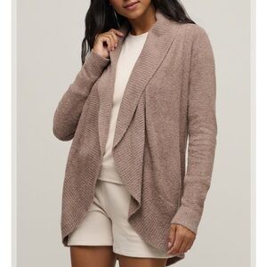 Barefoot Dreams CozyChic Lite Circle Cardigan in a brown or purple-dusk color